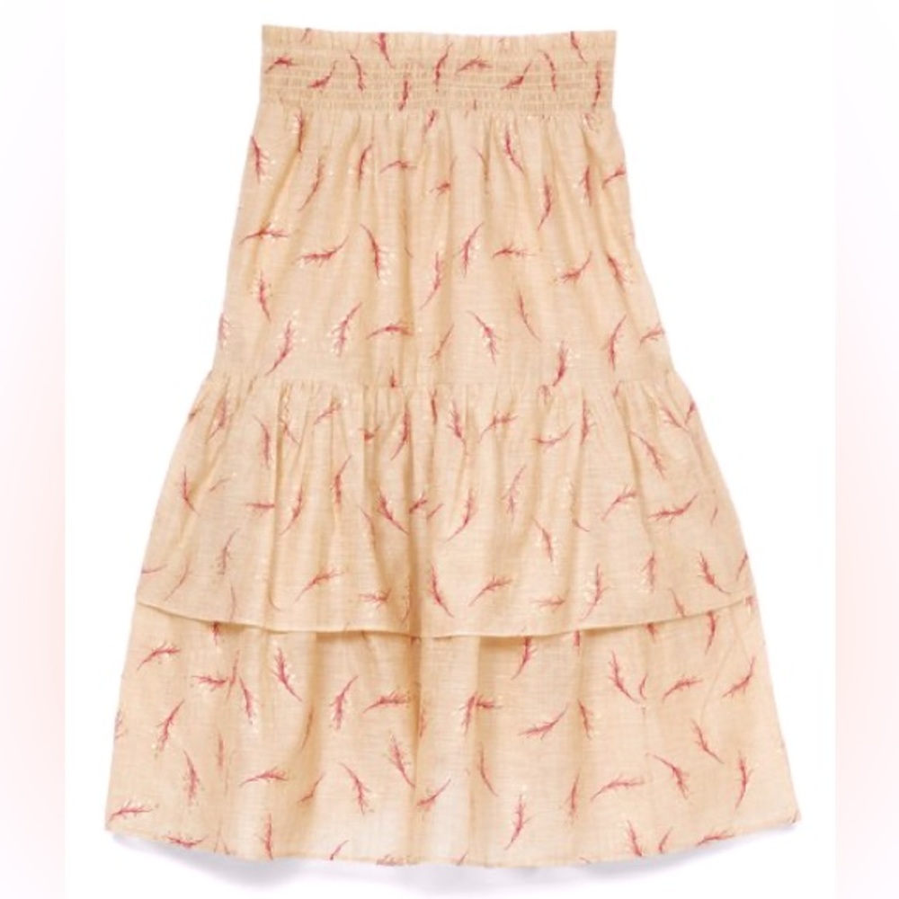 🌞3/$18🌞NWT Senlis Red & Gold Leaf Miranda Tiered Ruffle Midi Skirt, Size Medium